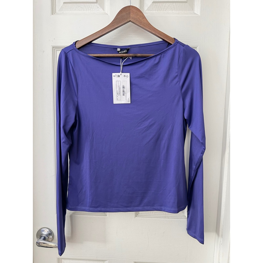 Monki Lilac Purple Bright Boat Neck Long Sleeve Top XL